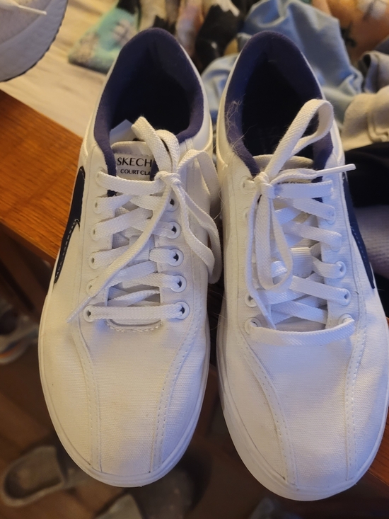 Skechers Shoes - Skechers White and Navy Canvas Women's Sneakers